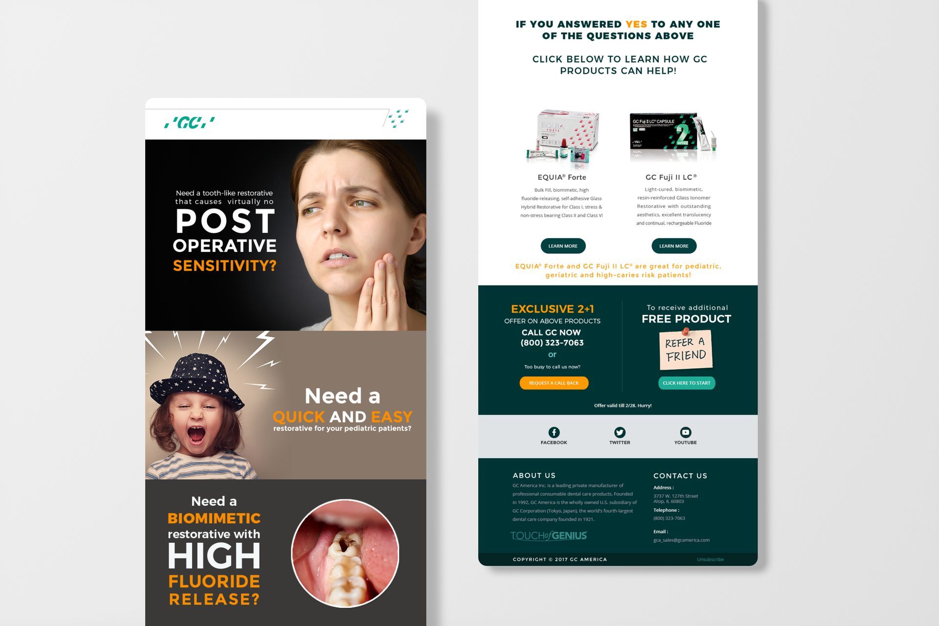 Email marketing for dental products: patient with toothache and products for sensitive teeth.