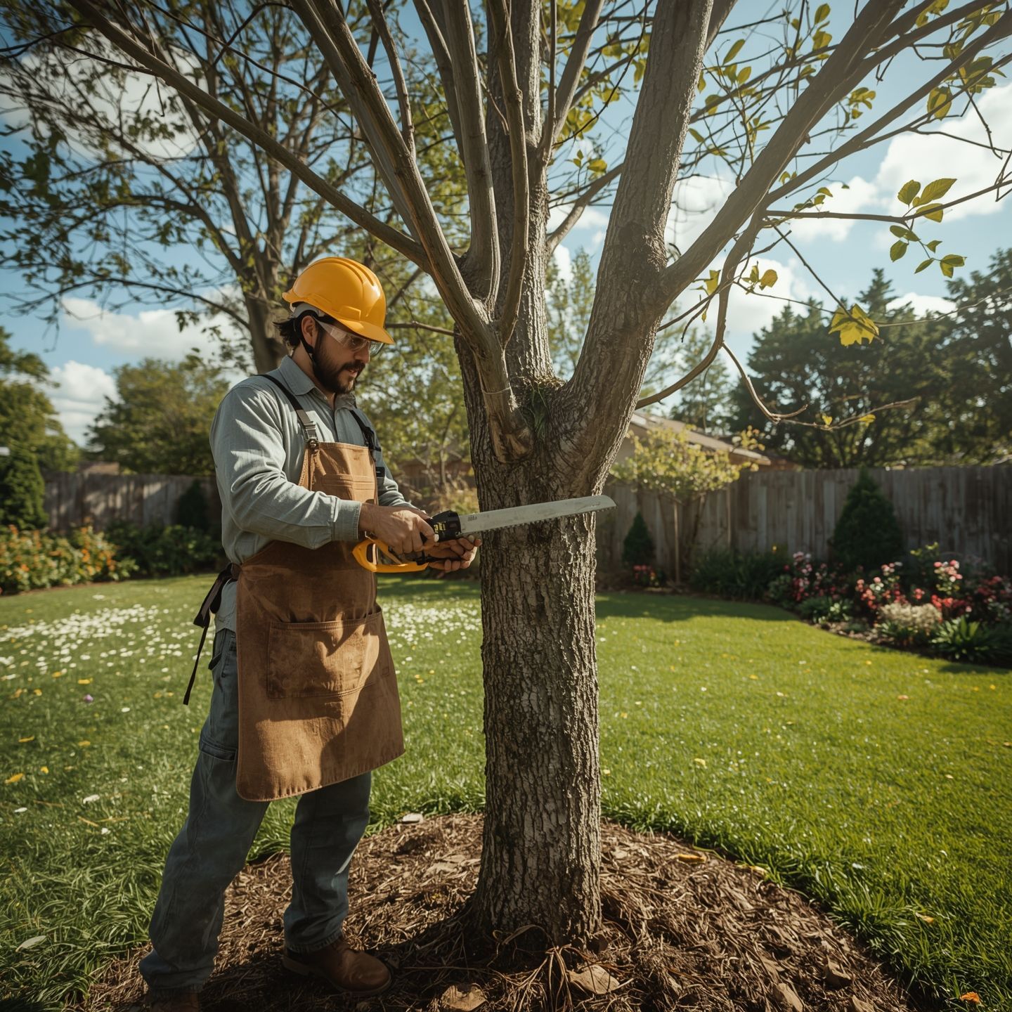 A professional arborist pruning the tree