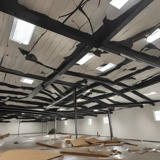 An empty room with a ceiling that has been damaged