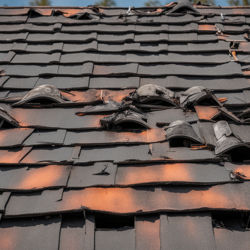 A close up of a roof with a lot of shingles missing.