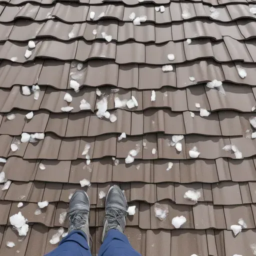 A person standing on a roof with snow on it
