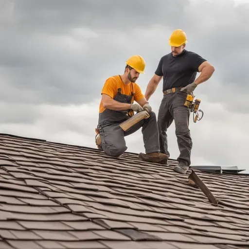 Two men are working on the roof of a house.
