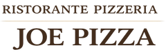 Logo per Ristorante Pizzeria Joe Pizza con testo marrone scuro su sfondo bianco.