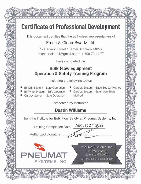 תעודת הכשרה חברת PNEUMAT