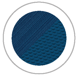 Circle with two blue textures: diagonal ridged lines and scale-like pattern inside a grey and white border.