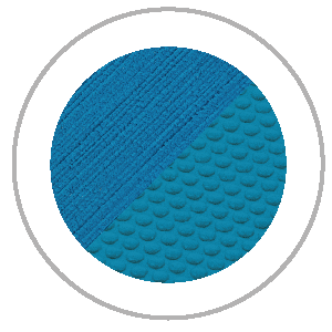 Blue circle divided diagonally, textured: lined on top, scaled on bottom, within a gray circle.