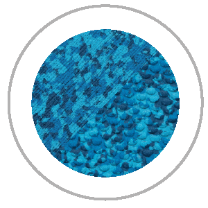 Blue speckled pattern inside a white-lined circle.