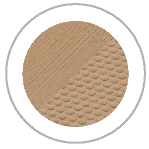 Beige textured circle, half with diagonal lines, half with raised bumps.