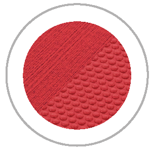 Red circle divided diagonally, textured surface inside a gray circle.