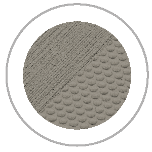 A circle split diagonally, showing concrete textures: rough lines and rounded bumps.