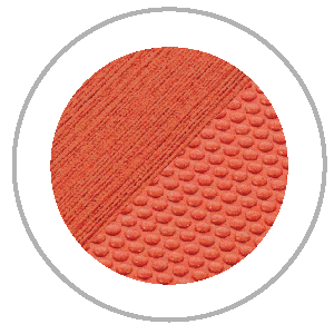 Circle with orange texture, split diagonally: top-left has lined texture; bottom-right has bumpy, scaled texture.
