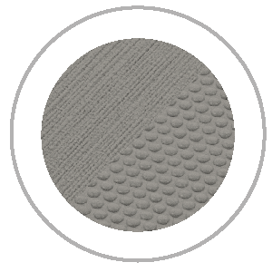 Gray textured circle divided diagonally, surrounded by a gray ring. One half is lined, the other has a scale-like pattern.