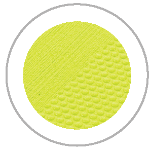 Yellow softball with textured surface inside a grey-lined circle.