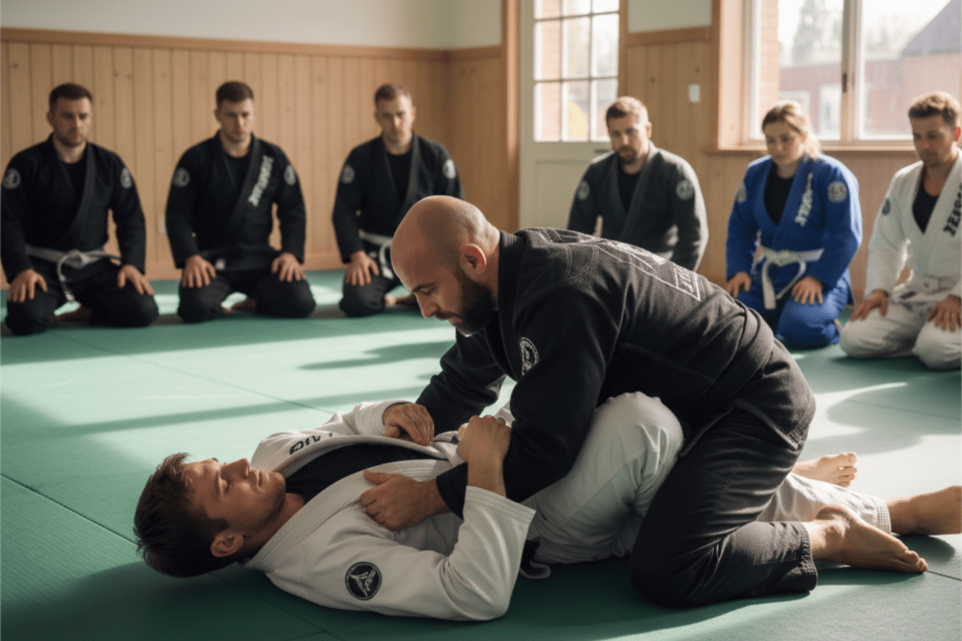 Students training Brazilian Jiu-Jitsu at OM Brazilian Jiu JItsu & Judo in Northport, NY to build confidence.