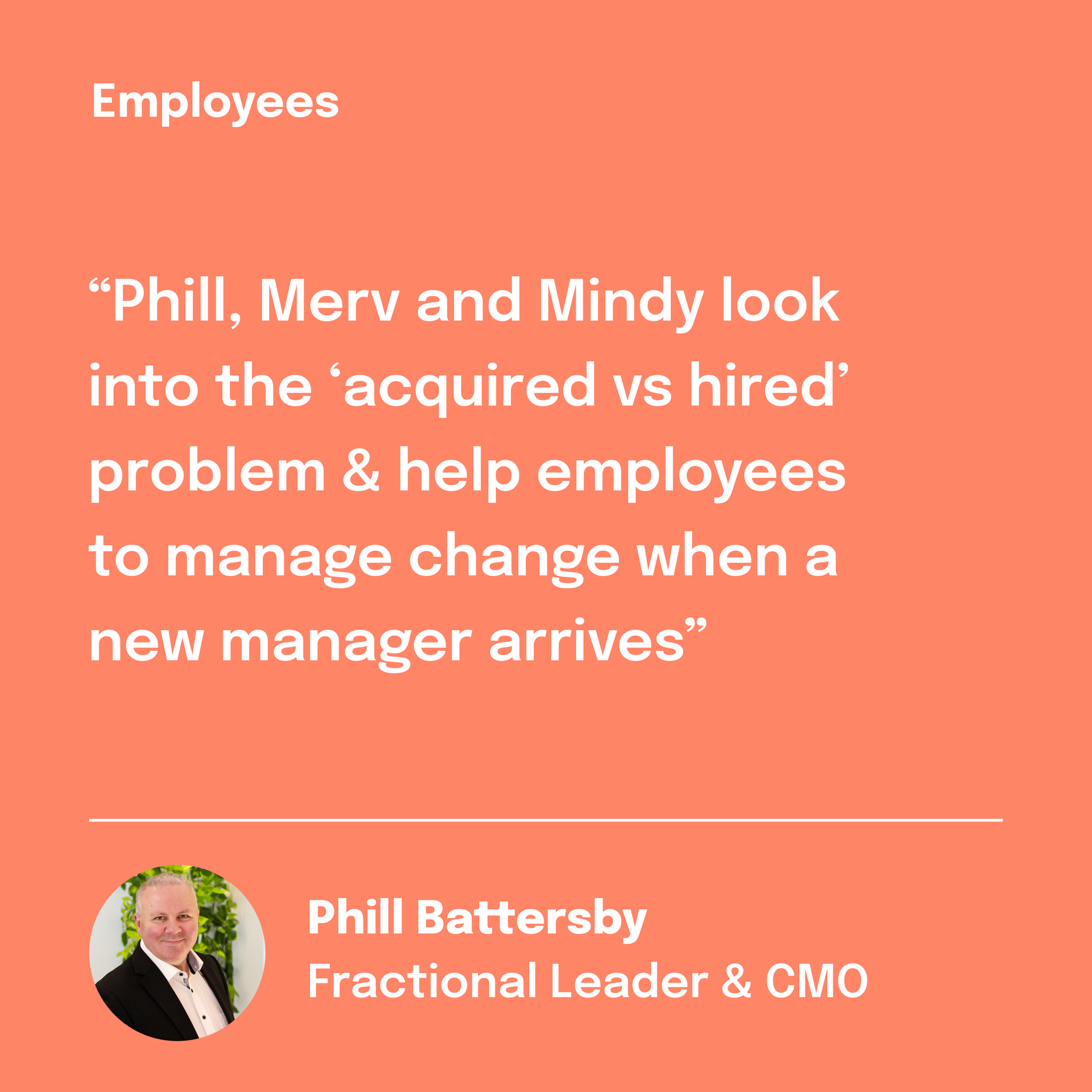Text describing an episode on managing change with a new manager. Features a Chief Marketing Officer.