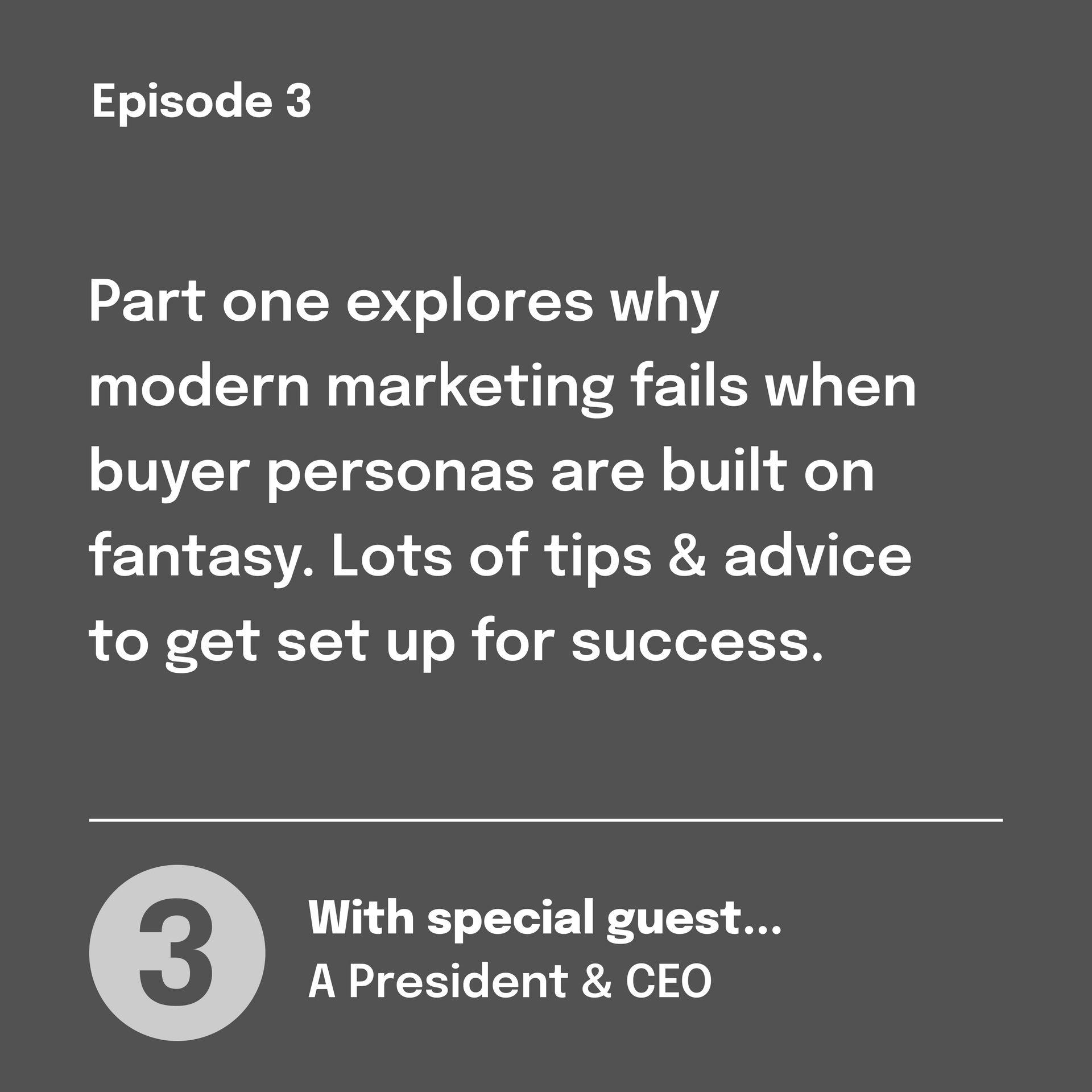 Episode 3: Marketing advice on avoiding fantasy buyer personas. Featuring a President & CEO.
