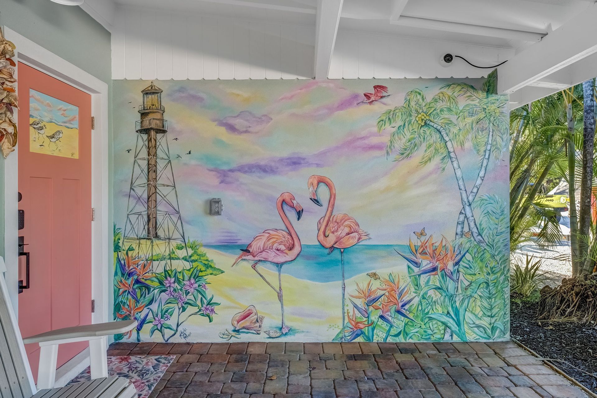 A view of a picnic area from a window