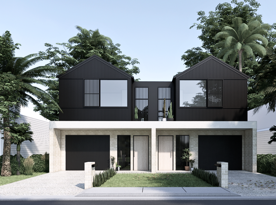A black and white house with a palm tree in front of it — DeBu Studios In Southern Sydney, NSW