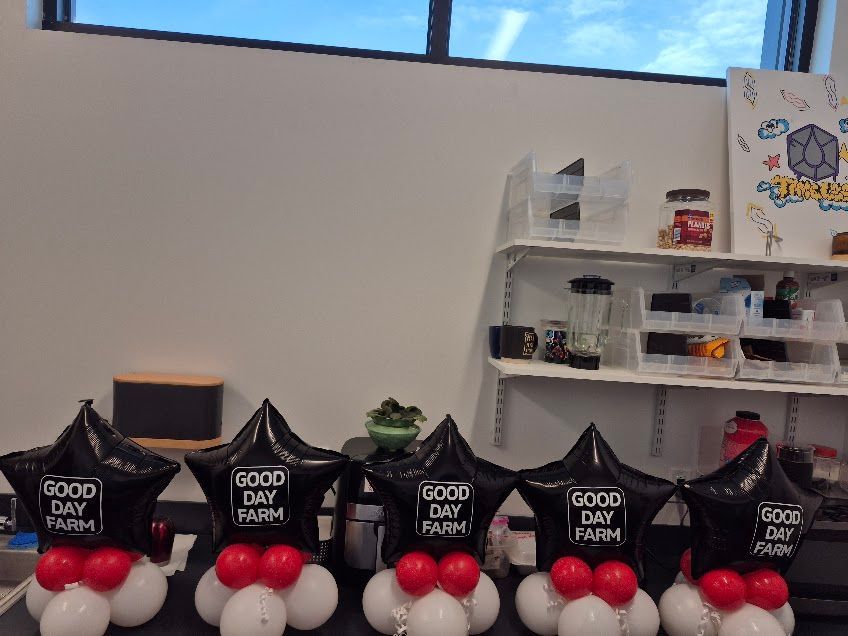 Five black star balloons with 