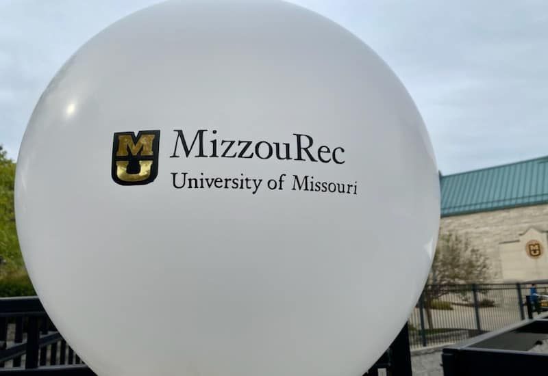 A white balloon that says mizzou rec university of missouri