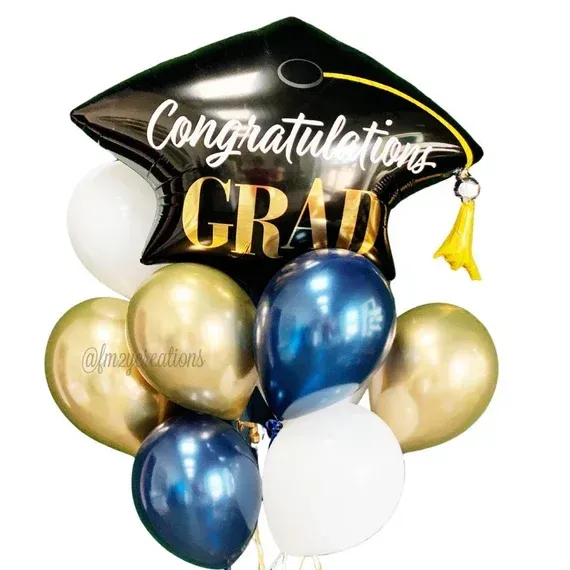 A congratulations grad balloon is surrounded by balloons