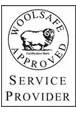 WOOLSAFE approved service provider logo with a sheep icon in a circular stamp