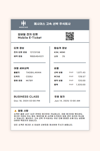 고속 선박 모바일 전자 티켓