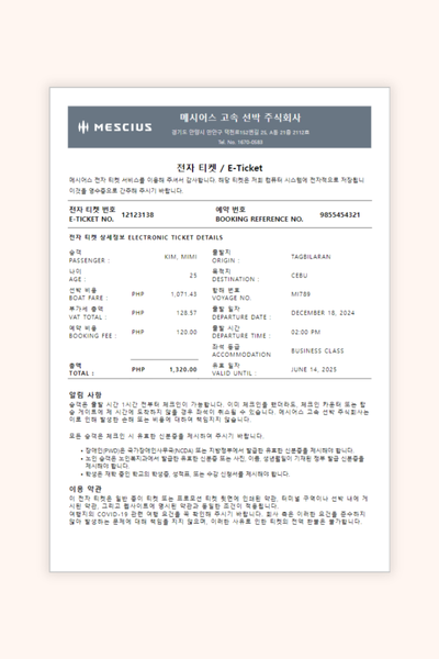 고속 선박 전자 티켓