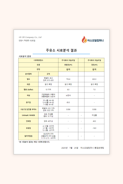 주유소 시료분석 결과지
