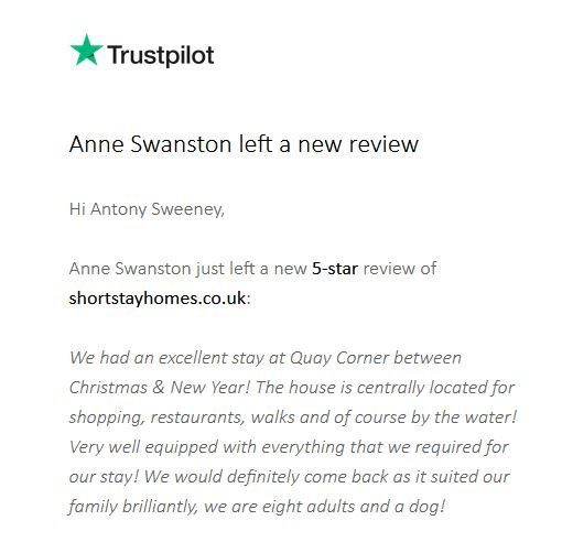 5-star Trustpilot review for Quay Corner, December 2021
