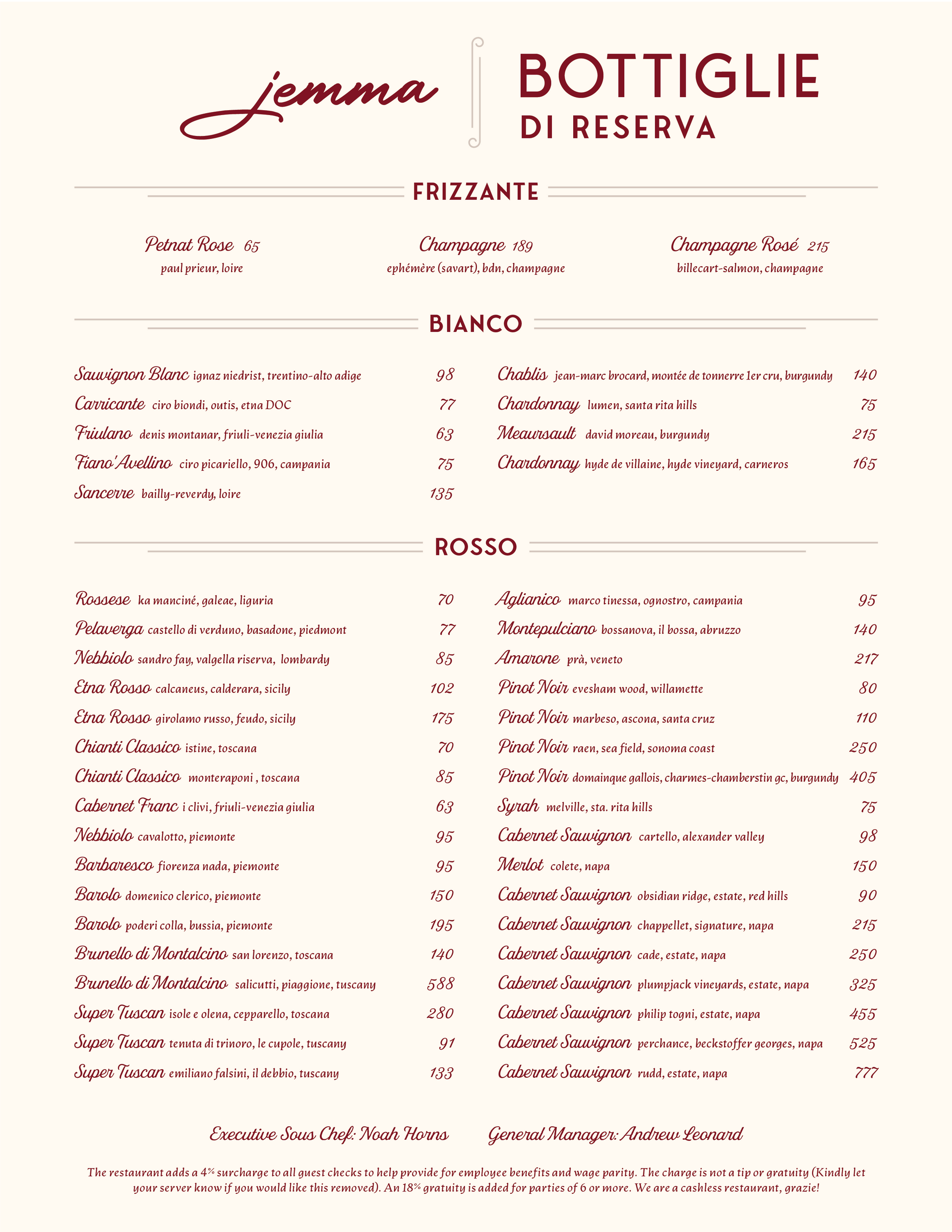 jemma hollywood menu design