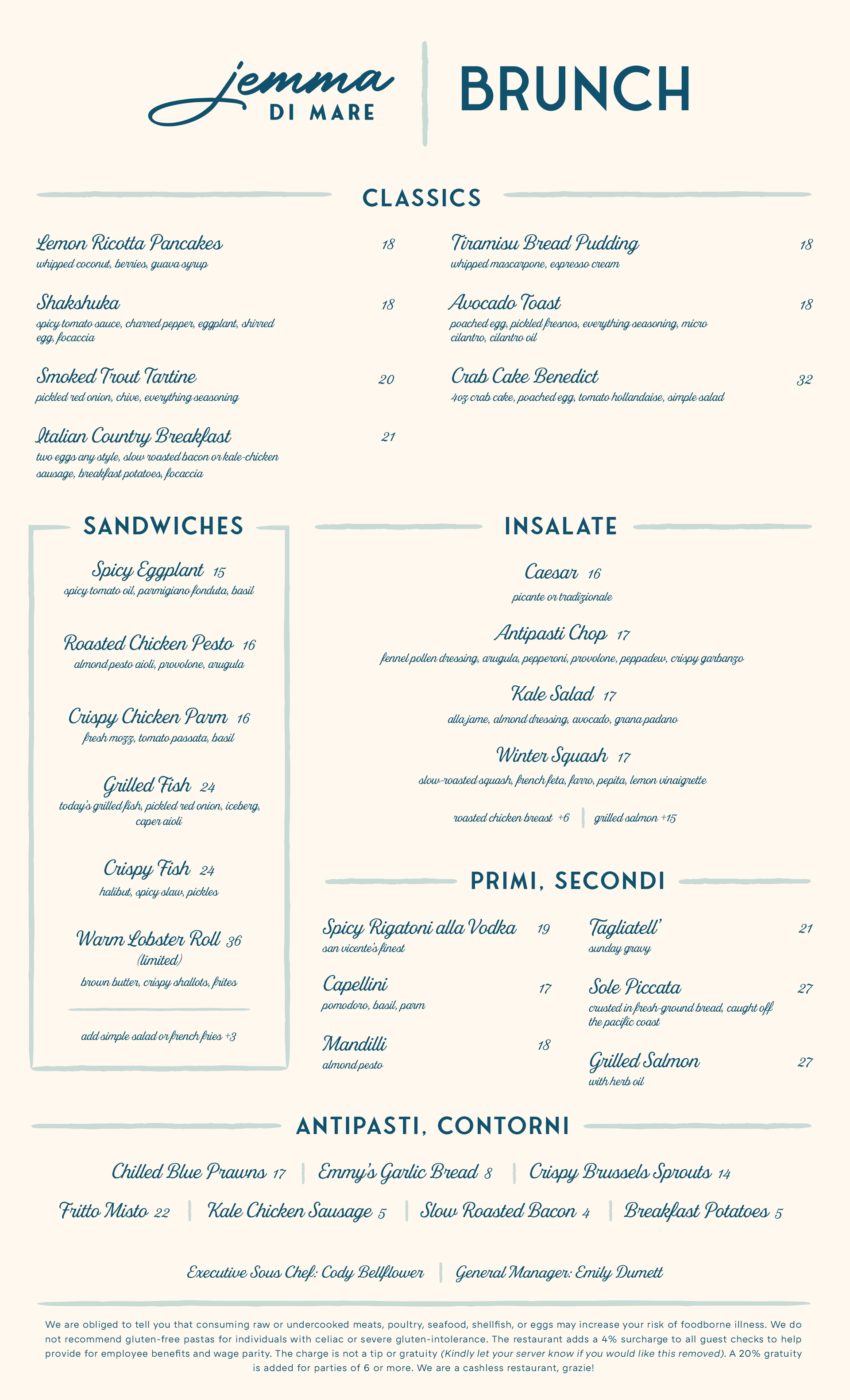 jemma di mare menu design