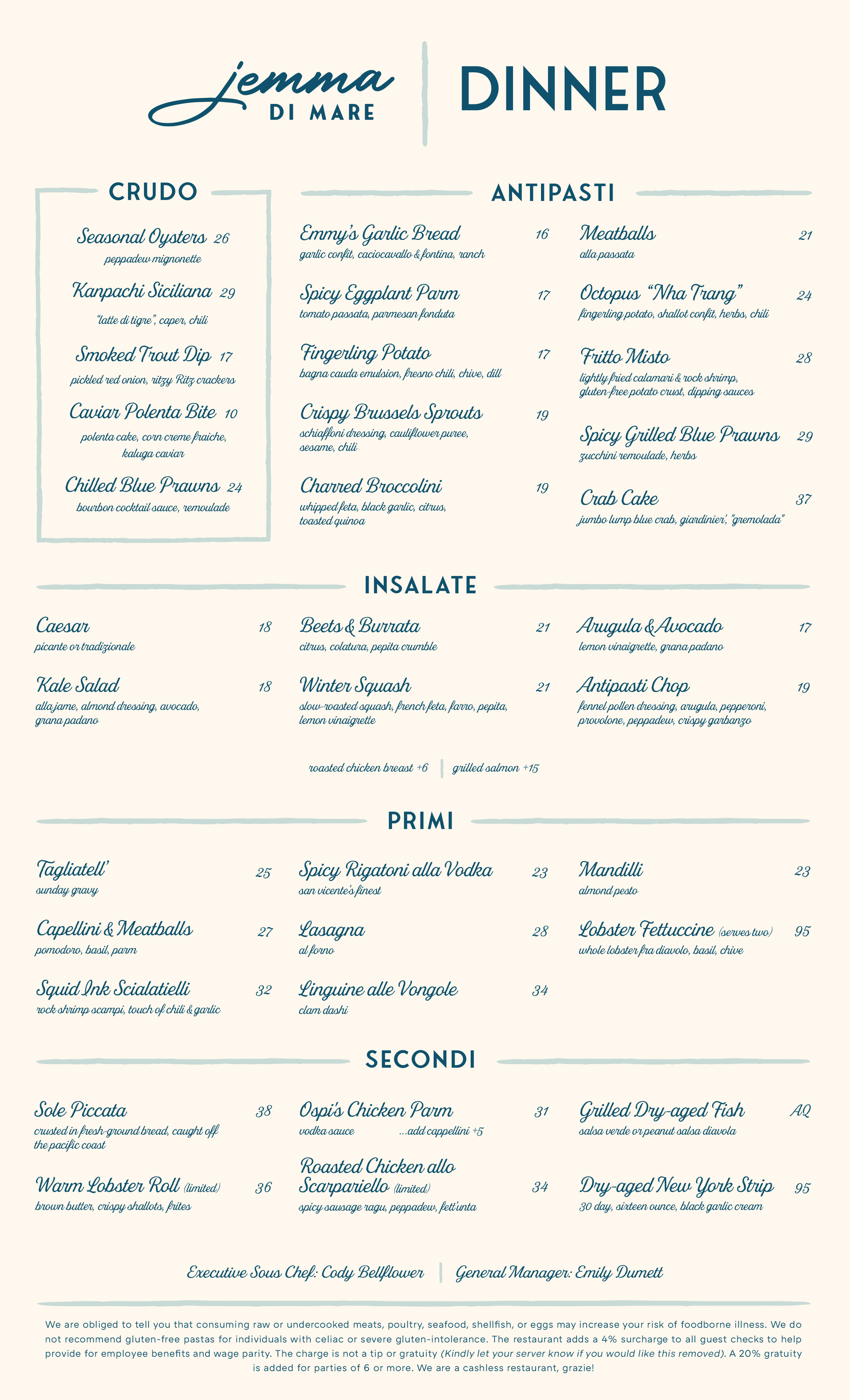 jemma di mare menu design