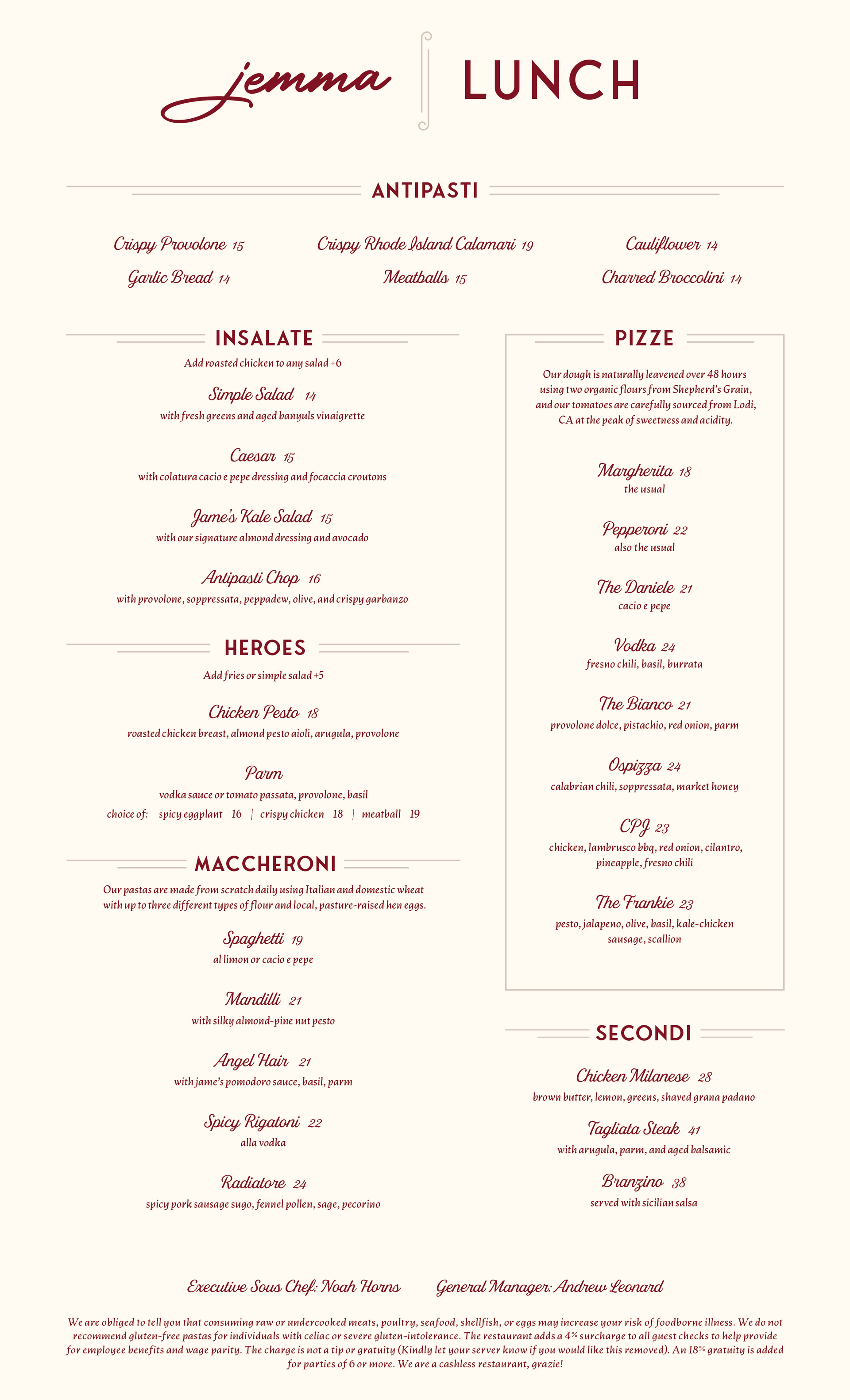 jemma hollywood menu design