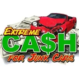 Red, wrecked car on a pile of cash, 