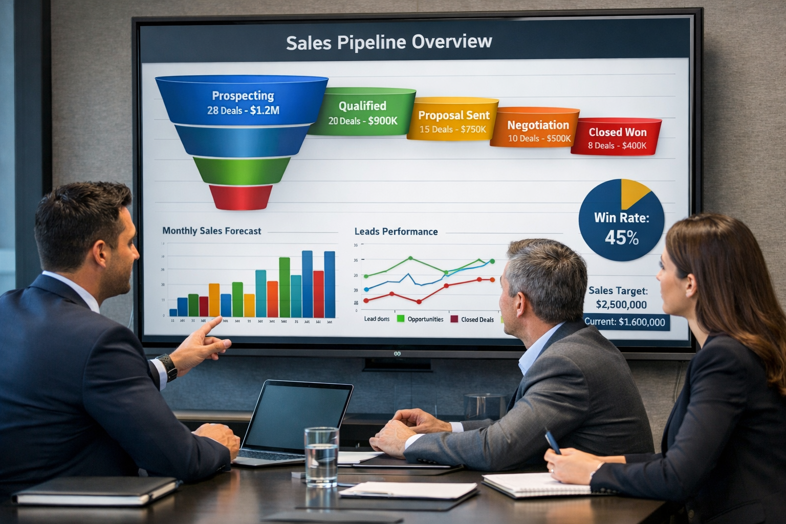 חדר ישיבות פרימיום עם דשבורד סיכוני מכירה