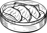 Dumplings in a bamboo steamer, a popular East Asian dish.