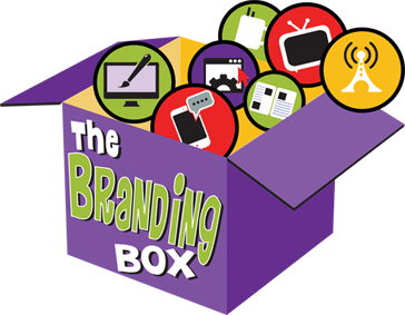 A purple box that says the branding box on it