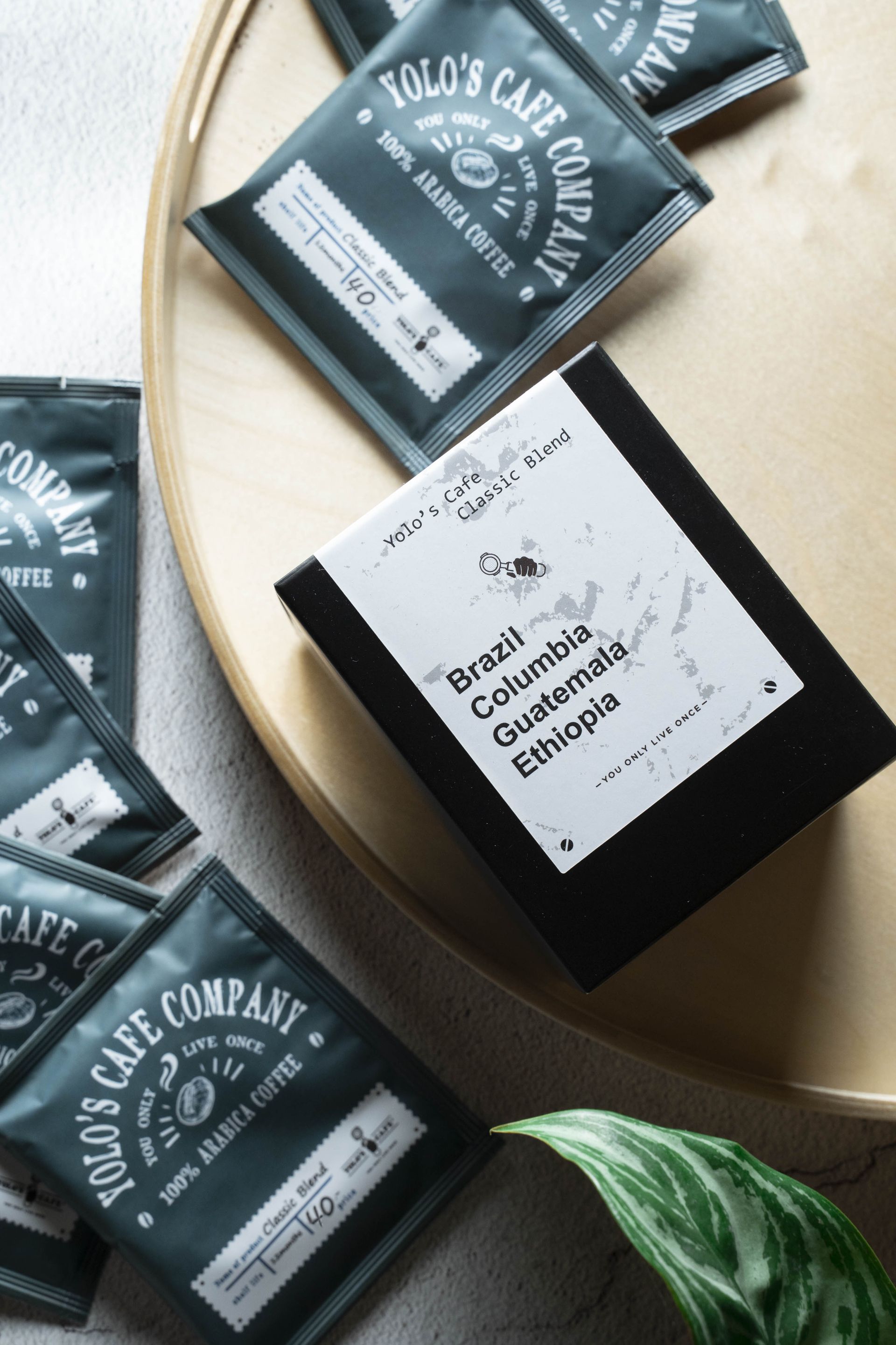 A box of brazil columbia guatemala and ethiopia coffee