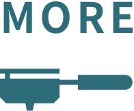 A blue and white logo with the word more and a spatula.