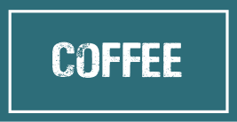The word coffee is written in white on a blue background.