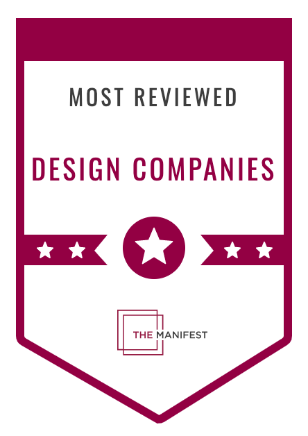 a badge that says most reviewed design companies on it