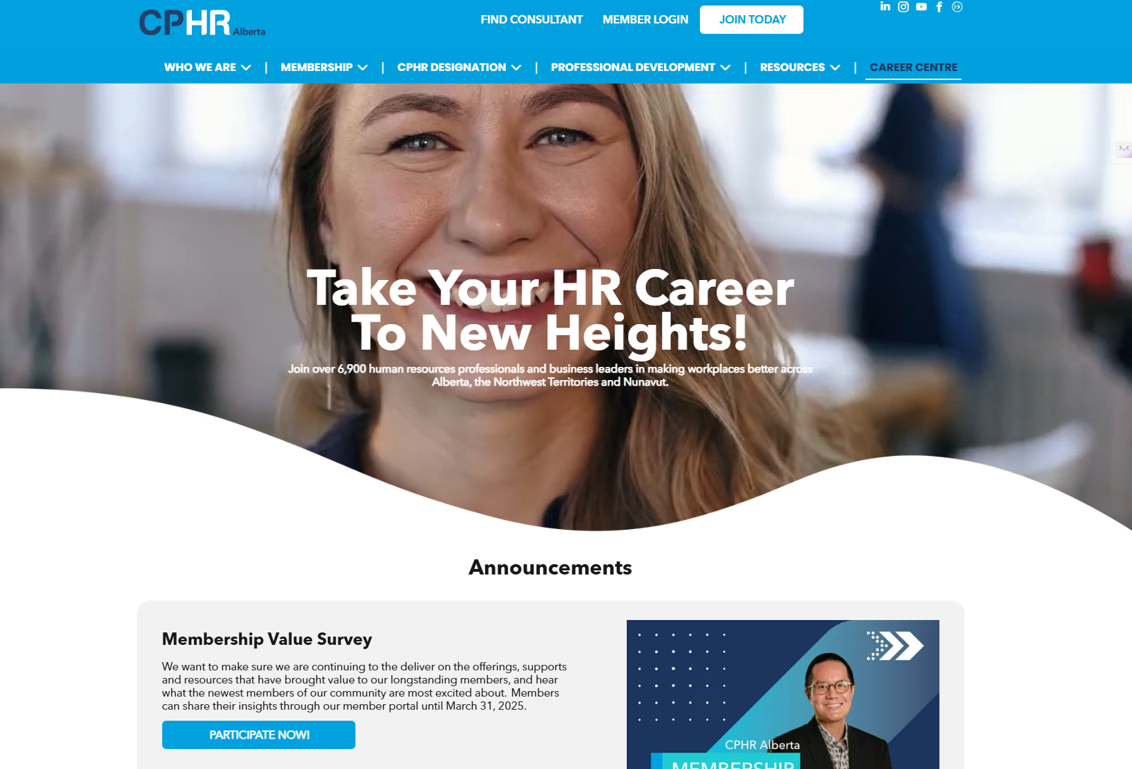 A landing page for a website that says `` take your hr career to new heights ''.