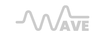 A white logo with a wave and the word wave on it
