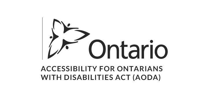 the ontario accessibility for ontarians with disabilities act logo is black and white .