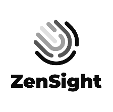 a black and white logo for zensight with a hand in the middle .