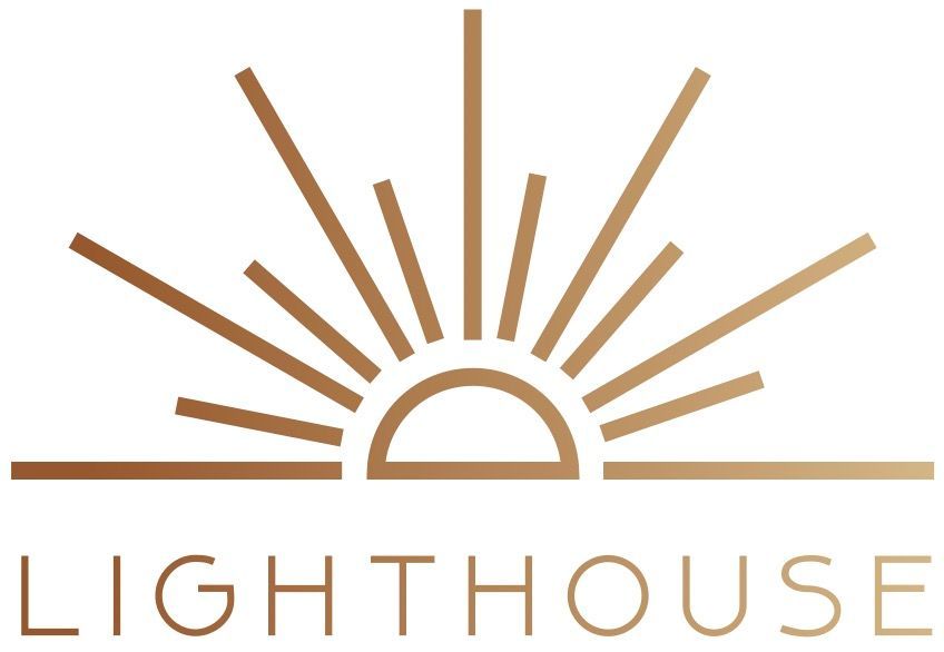 Logo: stylized sunrise design with