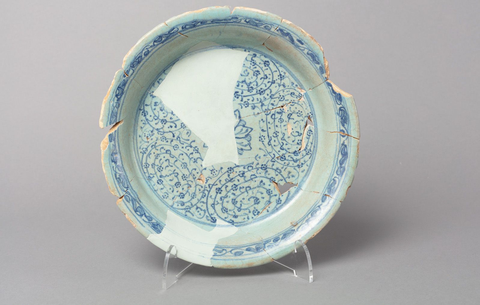 A blue and white plate