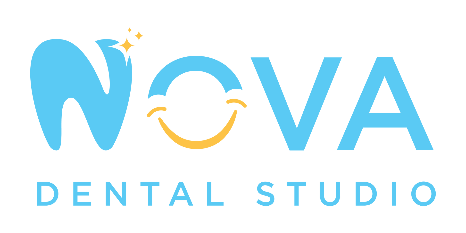 The logo for nova dental studio has a tooth and a smile on it.