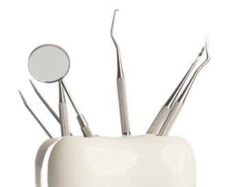 A white tooth with dental instruments in it